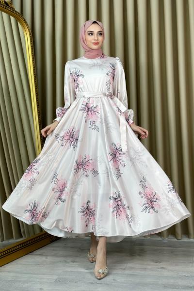 Sümeyra Saten Elbise Pembe