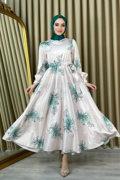 Sümeyra Saten Elbise Yeşil