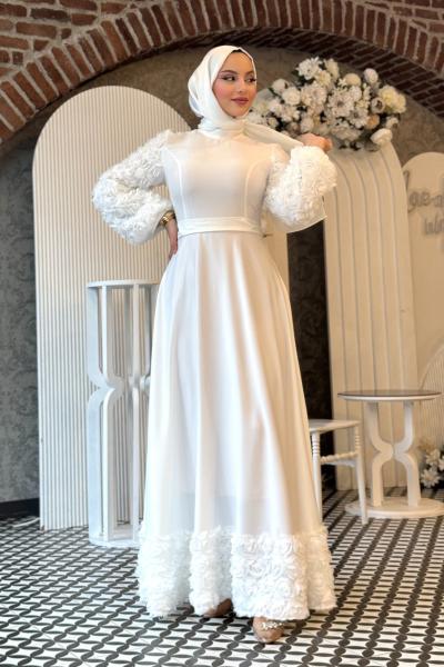 Seda Tesettür Abiye Beyaz