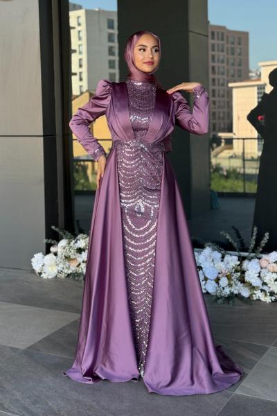 Zuhal Tesettür Abiye Lila