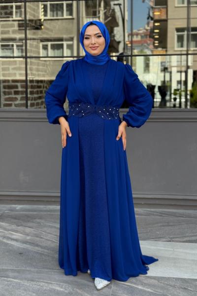 Neslişah Tesettür Abiye Saks Mavisi