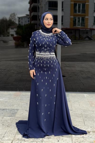 Ayça Tesettür Abiye Lacivert