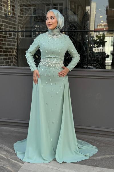 Ayça Tesettür Abiye Su Yeşili