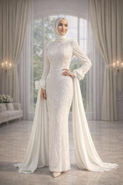 Nesibe Tesettür Abiye Beyaz