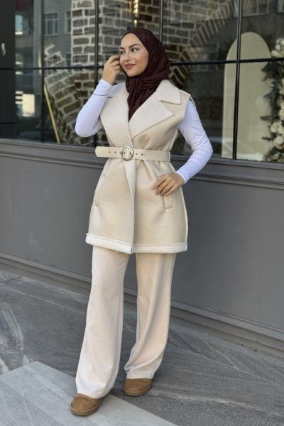 Tilbe Kürklü Yelek Bej