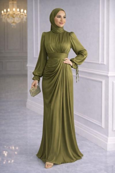 Gümüş Tesettür Abiye Haki