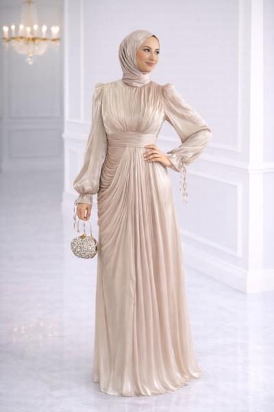 Gümüş Tesettür Abiye Taş Rengi