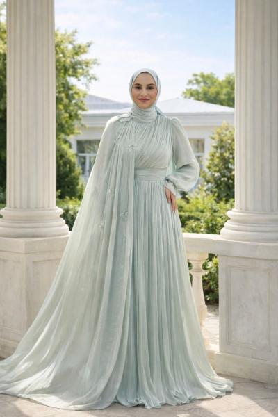 İpek Tesettür Abiye Su Yeşili