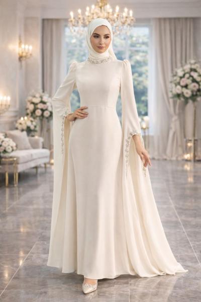 Serpil Tesettür Abiye Krem