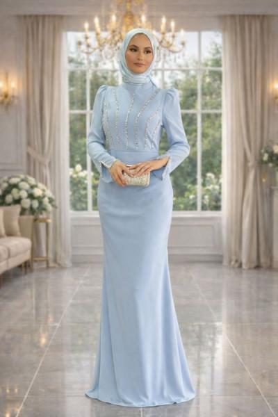 Sahra Tesettür Abiye Bebe Mavisi