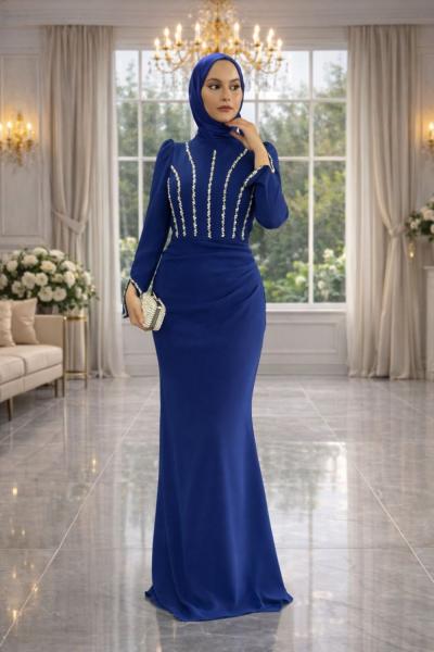 Sahra Tesettür Abiye Saks Mavisi
