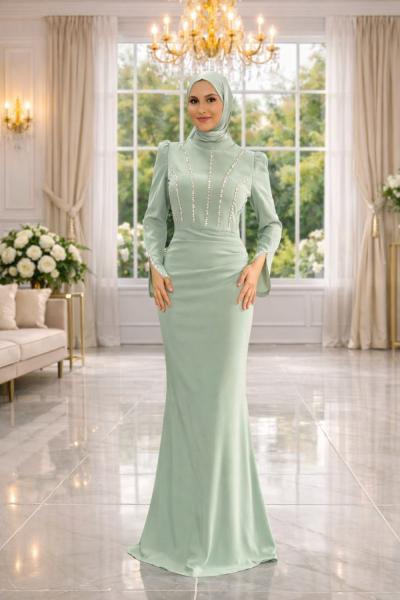 Sahra Tesettür Abiye Mint Yeşili