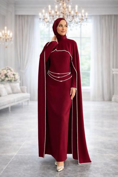 Esin Tesettür Abiye Bordo