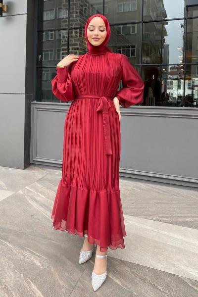 Ebru Piliseli Jan Jan Abiye Tesettür Bordo