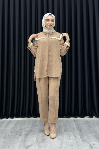 Belma pantolonlu takım Camel