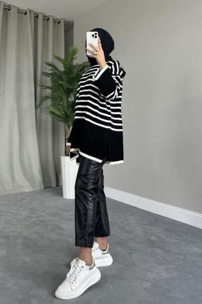 Likralı Deri Pantolon Siyah