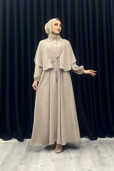 Tuğba Pelerinli Elbise Vizon